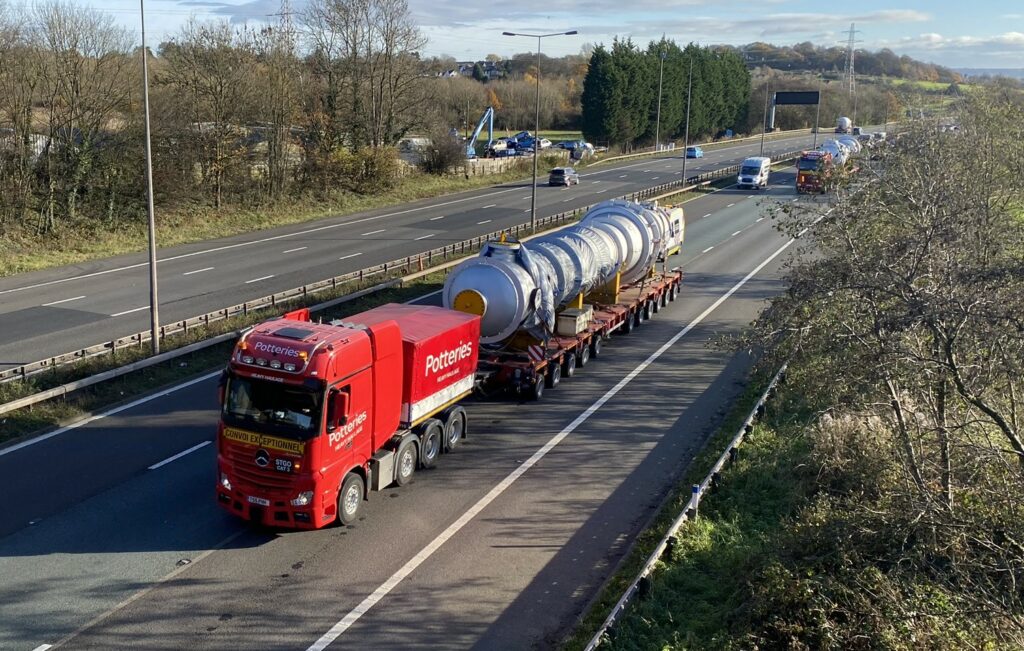 Ballasted Tractor pulling Modular Trailer on a drawbar